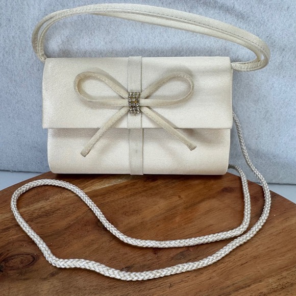 VTG Gunne Sax Satin Evening Bag Clutch‎ Purse Rhinestone Bow Formal Party 90s - Picture 2 of 12